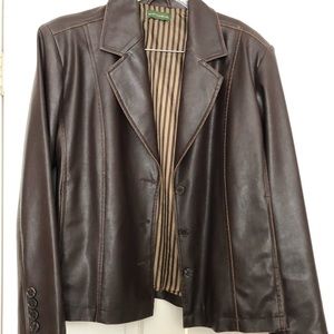 FauxLeather satiny lined chocolate colored Blazer